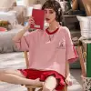 Ladies' summer short-sleeved cotton cute home wear, shorts, two-piece set, thin style, spring and autumn style, large size for going out Application Scenario